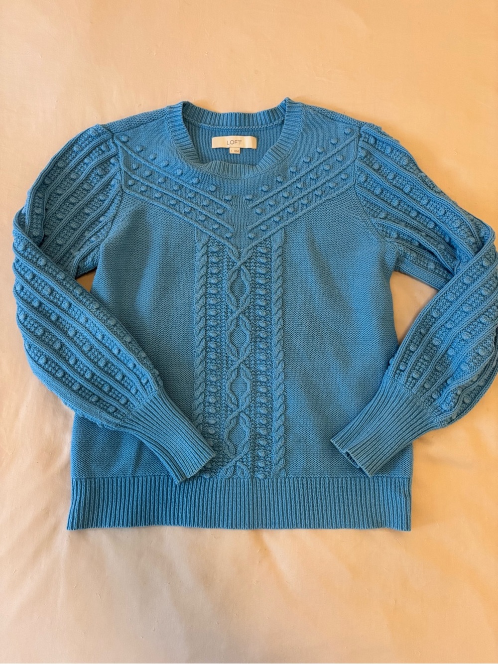 LOFT Teal Cable & Bobble Crewneck Sweater